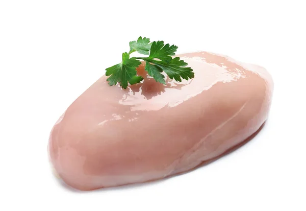 生鸡胸肉与欧芹在白色背景 — 图库照片