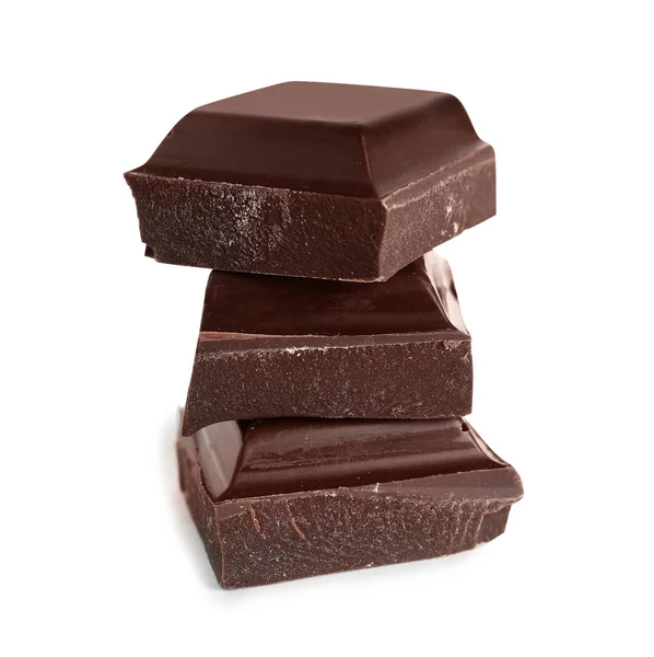 白い背景の上おいしいダーク チョコレートの部分 — ストック写真