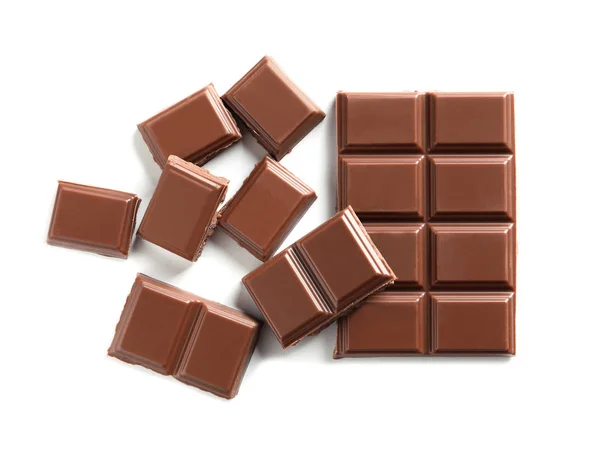 Cijfers Van Lekkere Melkchocolade Witte Achtergrond Bovenaanzicht — Stockfoto