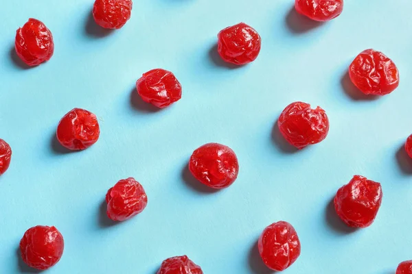 Composition Plate Des Cerises Sur Fond Couleur Gros Plan Fruits — Photo