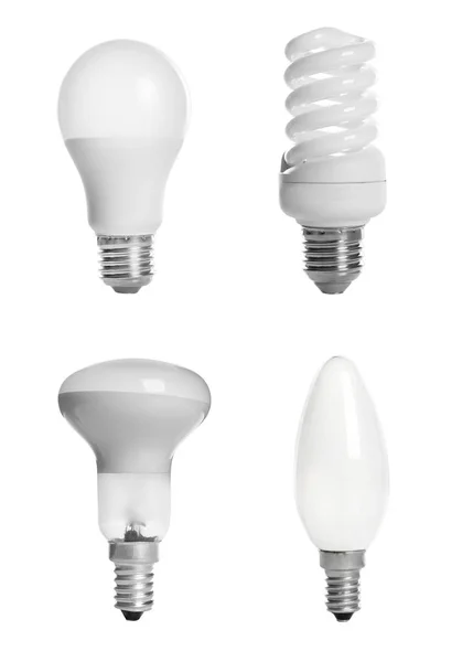 Набір Різними Лампочками Білому Тлі — стокове фото