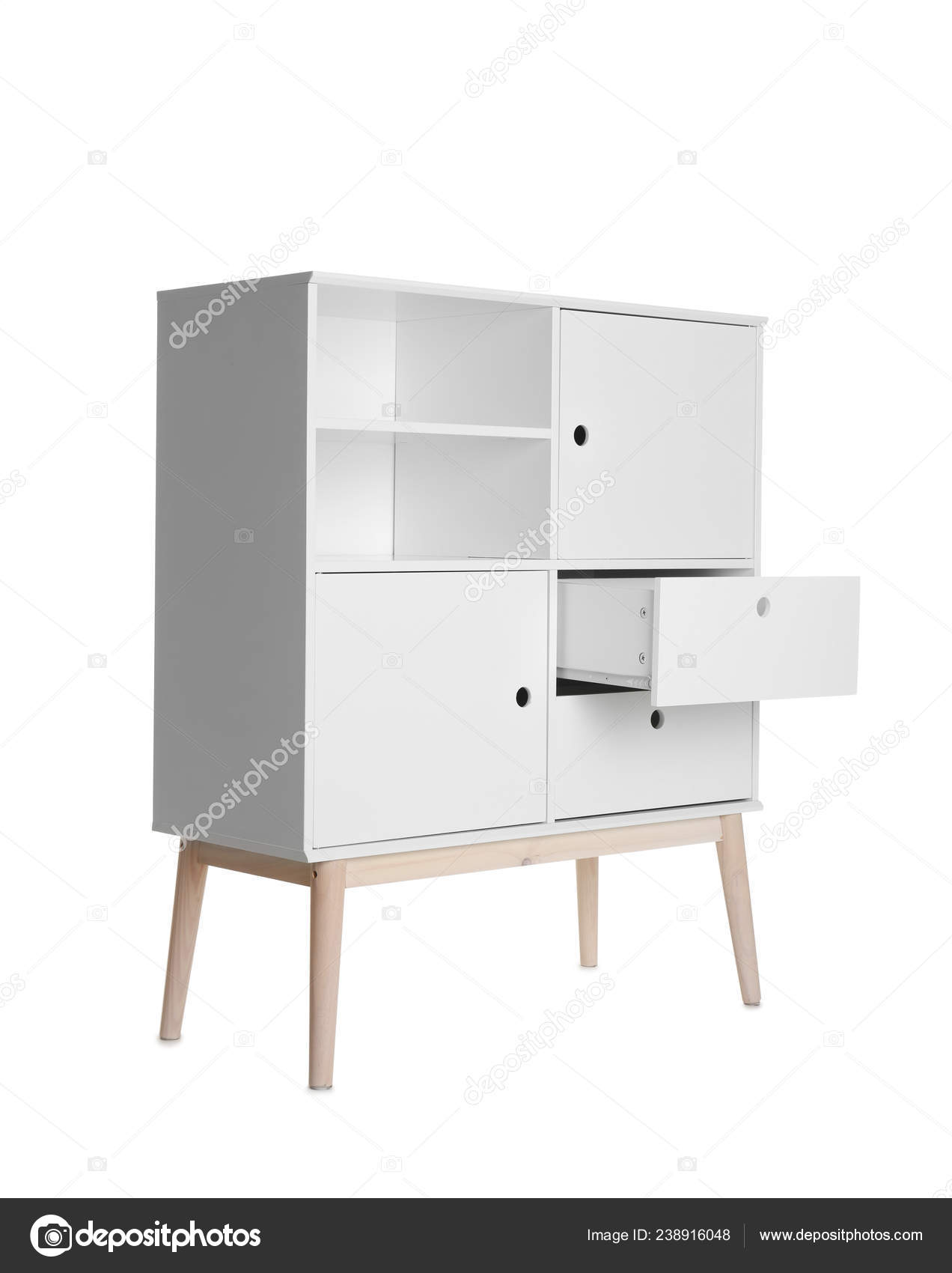 Stylish Dresser Empty Shelves White Background Furniture Wardrobe