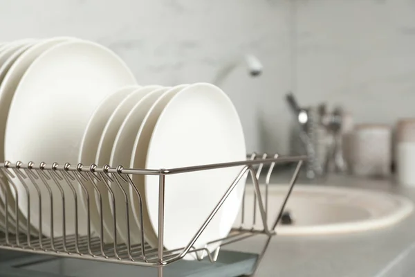 Сушильна Стійка Чистим Посудом Кухонній Стійці Простір Тексту — стокове фото
