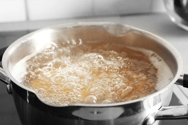 Cooking Pasta Pot Stove Closeup View — Stock Photo, Image