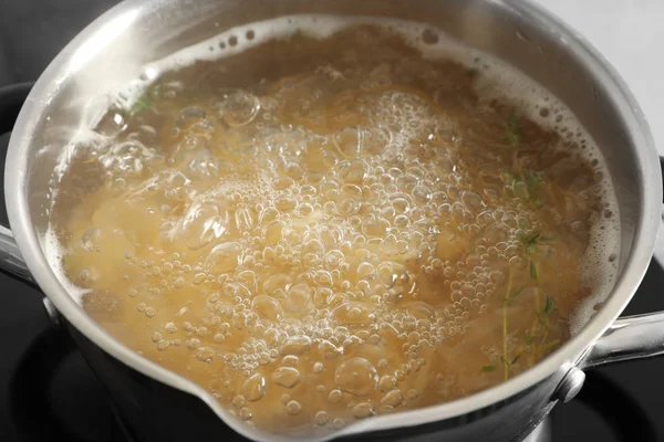 Cooking Pasta Pot Stove Closeup View — Stock Photo, Image