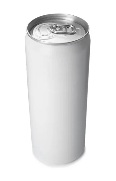 Leere Aluminiumdose Mit Getränken Auf Weißem Hintergrund Design Attrappe — Stockfoto