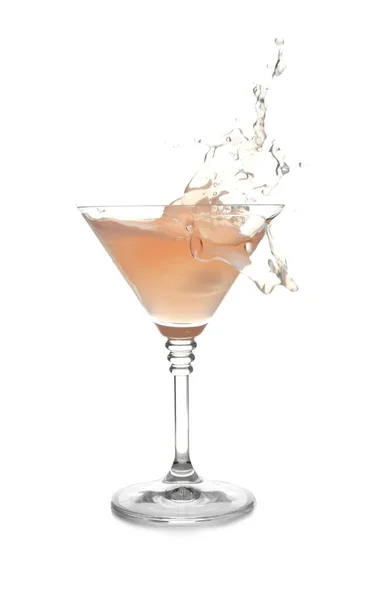 Copa Cóctel Martini Con Salpicadura Sobre Fondo Blanco —  Fotos de Stock