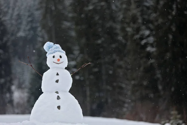 Adorable Muñeco Nieve Sonriente Aire Libre Día Invierno Espacio Para —  Fotos de Stock