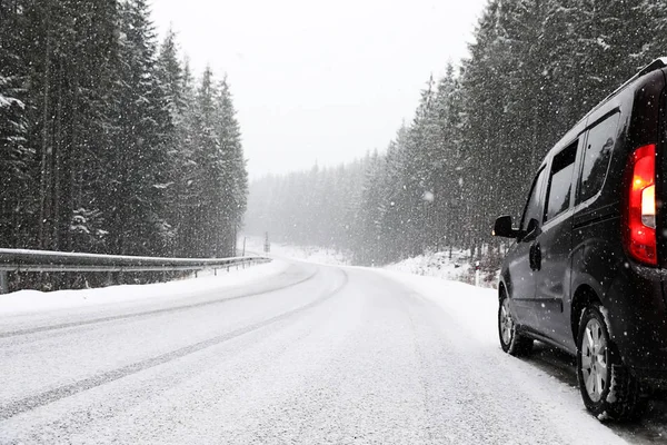 Country Road Car Snowy Winter Day Space Text — Stock Photo, Image