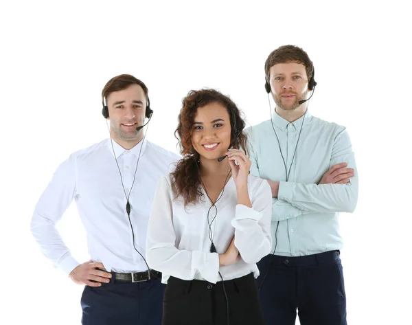 Equipe Suporte Técnico Com Fones Ouvido Local Trabalho — Fotografia de Stock