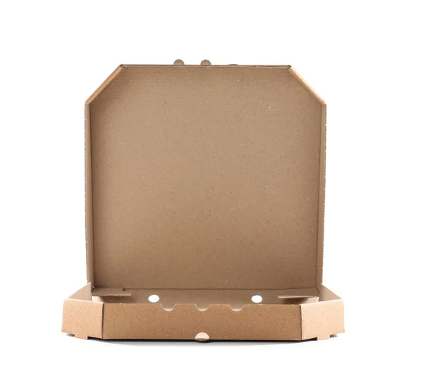 Polu Otwórz Pizza Karton Białym Tle Usługa Dostaw Jedzenia — Zdjęcie stockowe