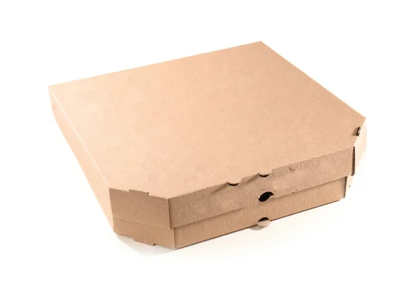 Caixa Pizza Papelão Fundo Branco Entrega Alimentos — Fotografia de Stock