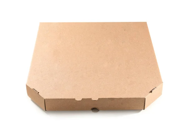 Karton Pizzás Doboz Fehér Háttér Ételfutár — Stock Fotó