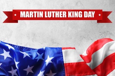 ABD bayrağı açık renkli, üstten görünüm üzerinde. Martin Luther King günü için poster