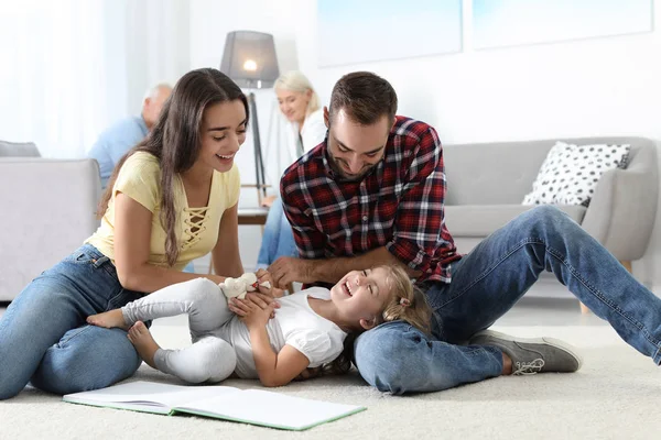 Young Couple Spending Time Daughter Home Happy Family — Stock Photo, Image