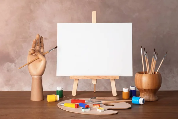 Wooden Easel Blank Canvas Board Painting Tools Children Table Color — Stock Photo, Image