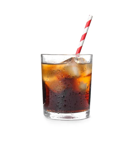 Glass Refreshing Cola Ice White Background — Stok fotoğraf