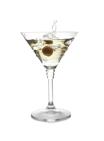 Szklane Klasyczne Martini Splash Białym Tle — Zdjęcie stockowe