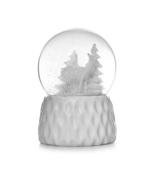 Красивый Снежный Шар Белом Фоне Рождественская Игрушка — стоковое фото