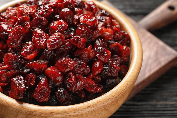 Bowl Cranberries Wooden Table Closeup Dried Fruit Healthy Snack — Stock Fotó
