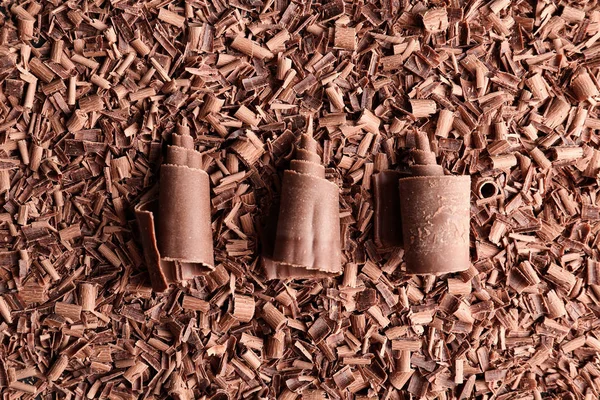 Mucchio Gustosi Riccioli Cioccolato Come Sfondo Vista Dall Alto — Foto Stock