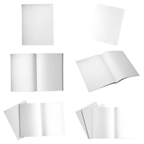 Set Van Verschillende Lege Brochures Witte Achtergrond Mock Met Ruimte — Stockfoto