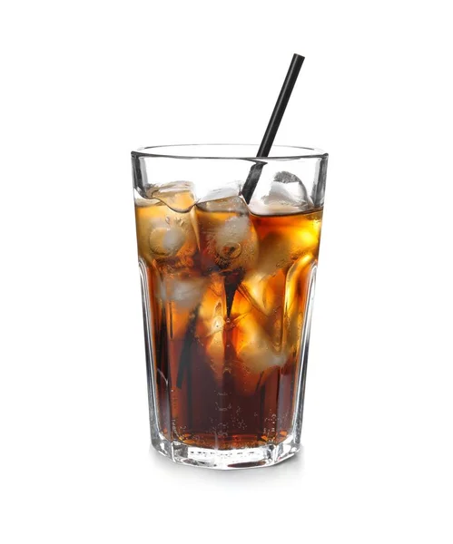 Glas Uppfriskande Cola Med Vit Bakgrund — Stockfoto