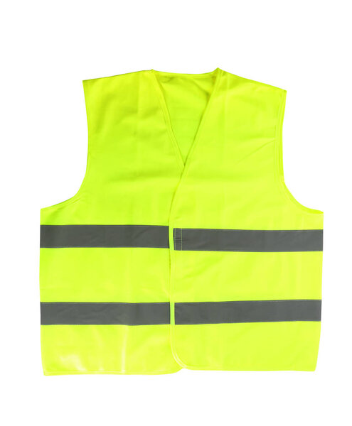 Reflective vest on white background. Safety equipment
