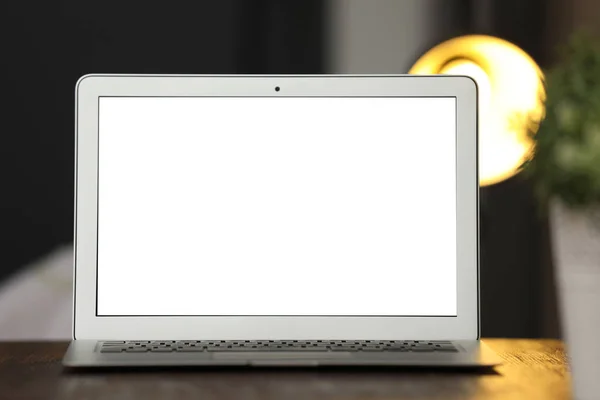 Laptop Val Üres Képernyő Tábla Zárt Térben Hely Szöveg — Stock Fotó