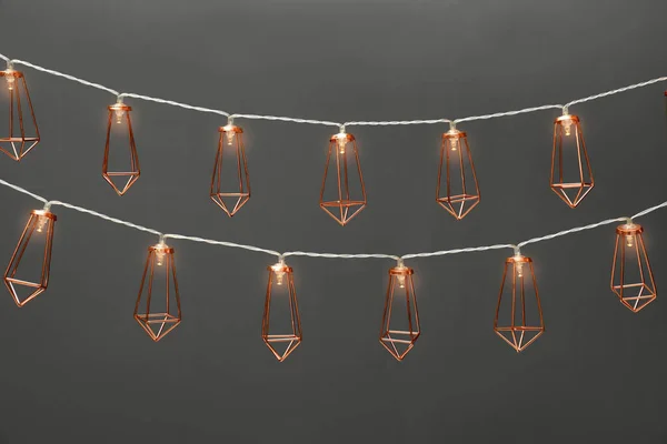 Garlands Lamps Light Bulbs Grey Background — Stock Photo, Image