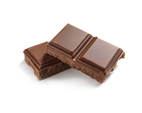 Kousky Chutné Mléčné Čokolády Bílém Pozadí — Stock fotografie