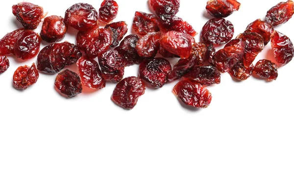 Cranberries White Background Top View Space Text Dried Fruit Healthy — 图库照片