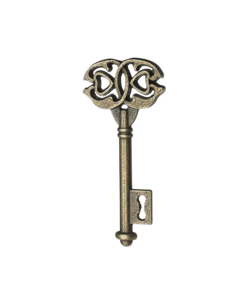 Bronze Vintage Ornate Key White Background — Stock Photo, Image