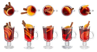 Geleneksel Noel mulled şarap gözlük beyaz arka plan üzerinde kümesi