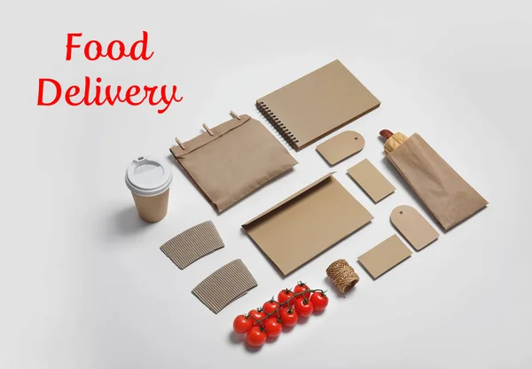 Composition Items Mockup Design Light Background Food Delivery — Stock Photo, Image