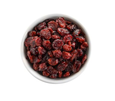 Beyaz arka planda, üstten görünüm cranberries ile top. Kurutulmuş meyve sağlıklı çerez olarak