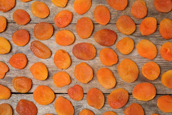 Flache Liegekomposition Mit Getrockneten Aprikosen Auf Holzgrund Gesundes Obst — Stockfoto