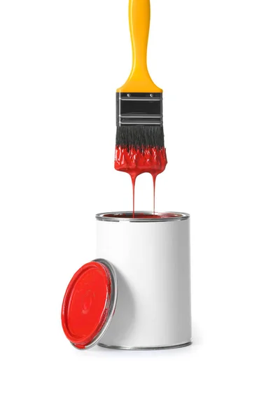 Tinta Aberta Pode Escova Isolada Branco — Fotografia de Stock