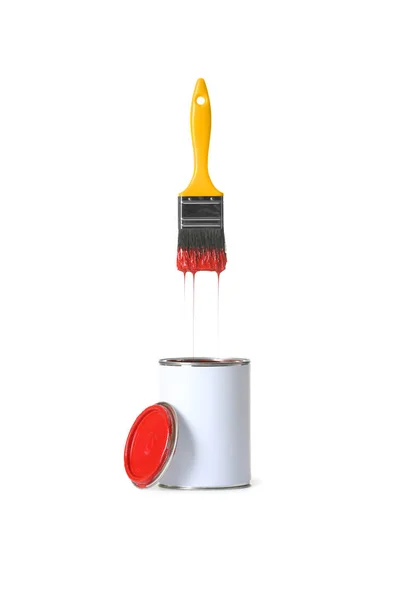 Open Paint Can Brush Isolated White — Stock Photo, Image