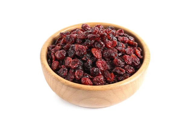 Tigela Com Cranberries Fundo Branco Fruta Seca Como Lanche Saudável — Fotografia de Stock