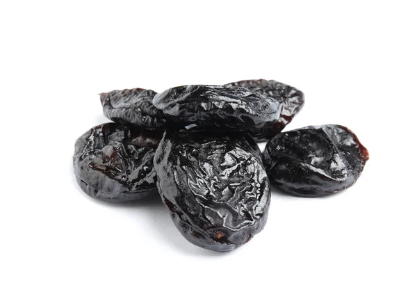 Heap Tasty Prunes White Background Dried Fruit Healthy Snack — Stock Photo, Image