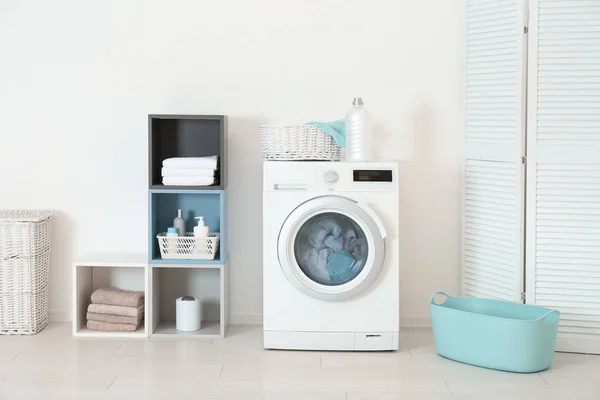 Washing Different Towels Modern Laundry Room — Stock Photo, Image