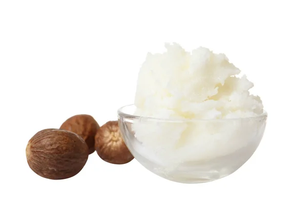 Shea Butter Bowl Nuts Isolated White — Stock Photo, Image