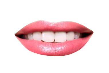 Güzel ağız pembe ruj beyaz izole