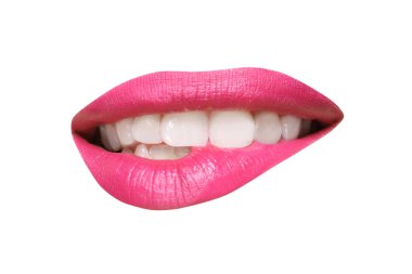 Güzel ağız pembe ruj beyaz izole