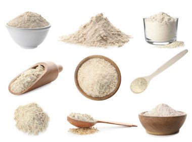 Glutensiz un içinde farklı dishware beyaz arka plan üzerinde ayarla