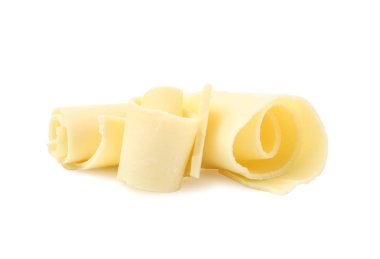 Beyaz arka planda dekorasyon için lezzetli çikolata bukleleri