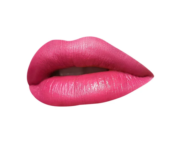 Schöner Mund Mit Rosa Lippenstift Isoliert Auf Weiß — Stockfoto
