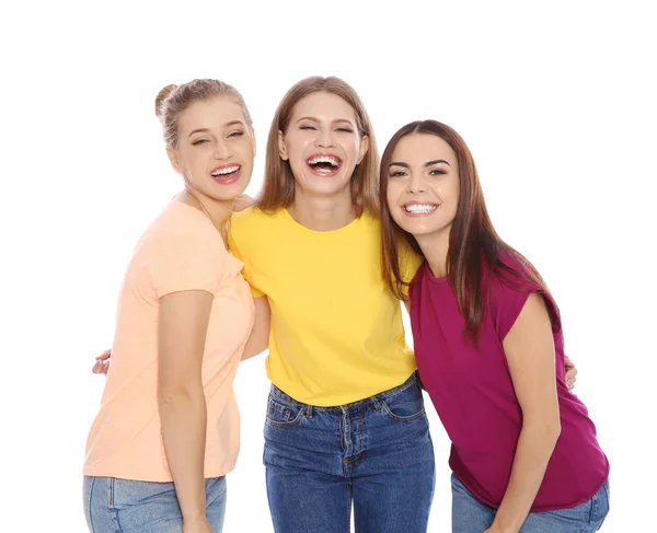 Portrait Young Women Laughing White Background — Stock Photo, Image