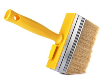 Beyaz arka plan üzerinde yeni boya fırçası. Aracı dekorasyon